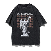 Hip Hop Streetwear Men's T-Shirt with angel character print, cotton, breathable, moisture-wicking.
