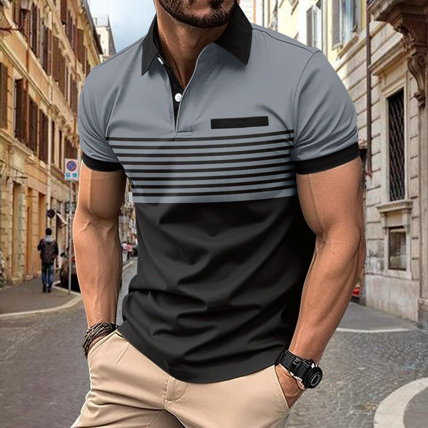 Casual striped shirt with chest pocket, loose fit, cotton blend fabric.