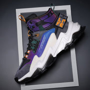 Thick-soled height-enhanced cotton basketball sneakers, youth trend style, wear-resistant, middle heel, round toe, high-top design.