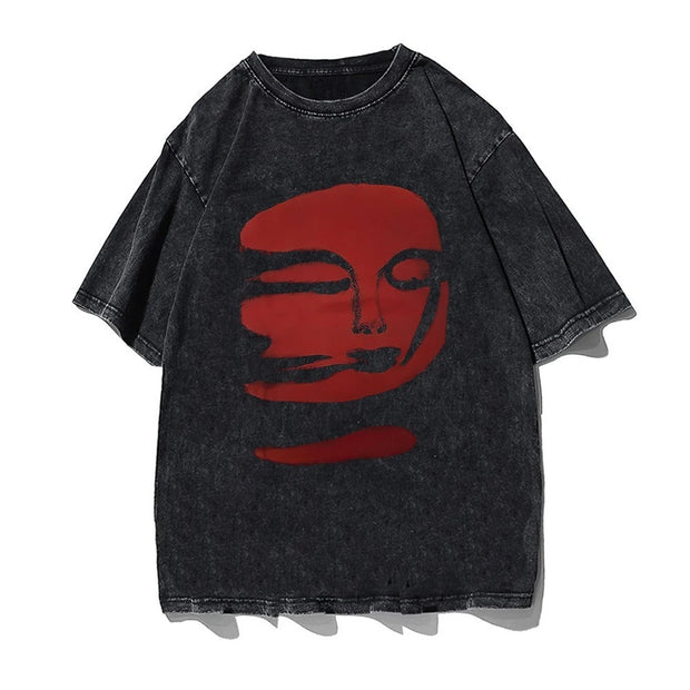 Hip Hop Streetwear Men's T-Shirt with printed character pattern, breathable cotton fabric.