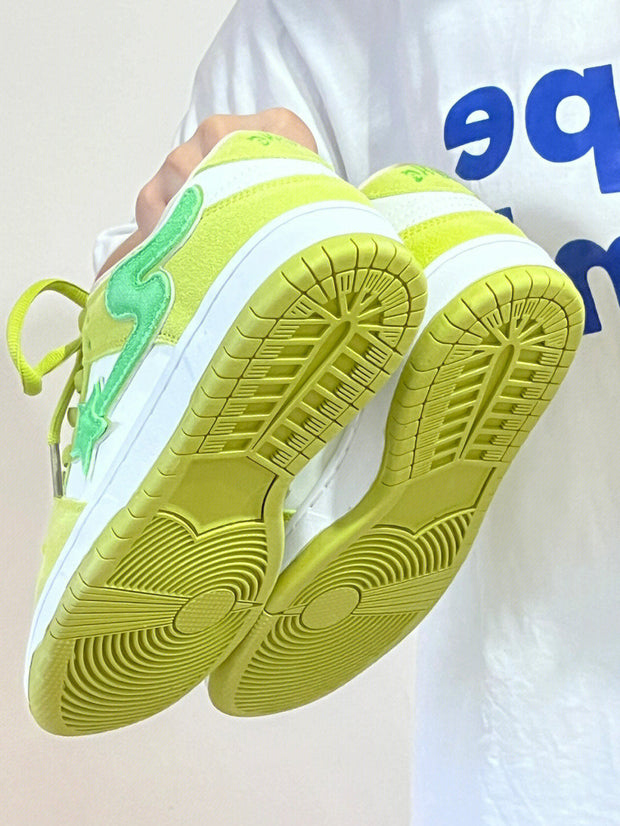 Apple green retro casual sneakers with platform sole, lace-up design, and rubber outsole.