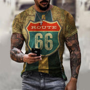 Oversize retro short sleeve men's shirt with Route 66 print.