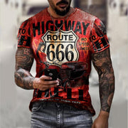 Oversize men's retro short sleeve t-shirt with Route 666 print.