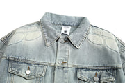 Skull skeleton denim jacket for men in blue.