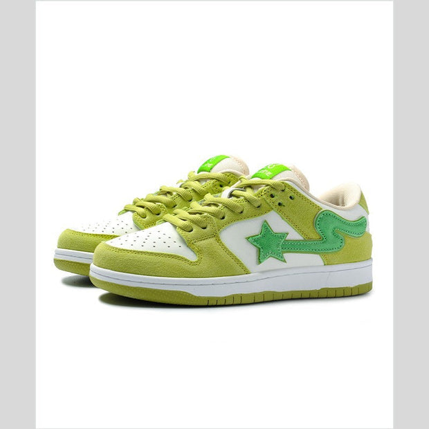 Apple green retro casual sneakers with lace-up design and flat rubber sole.